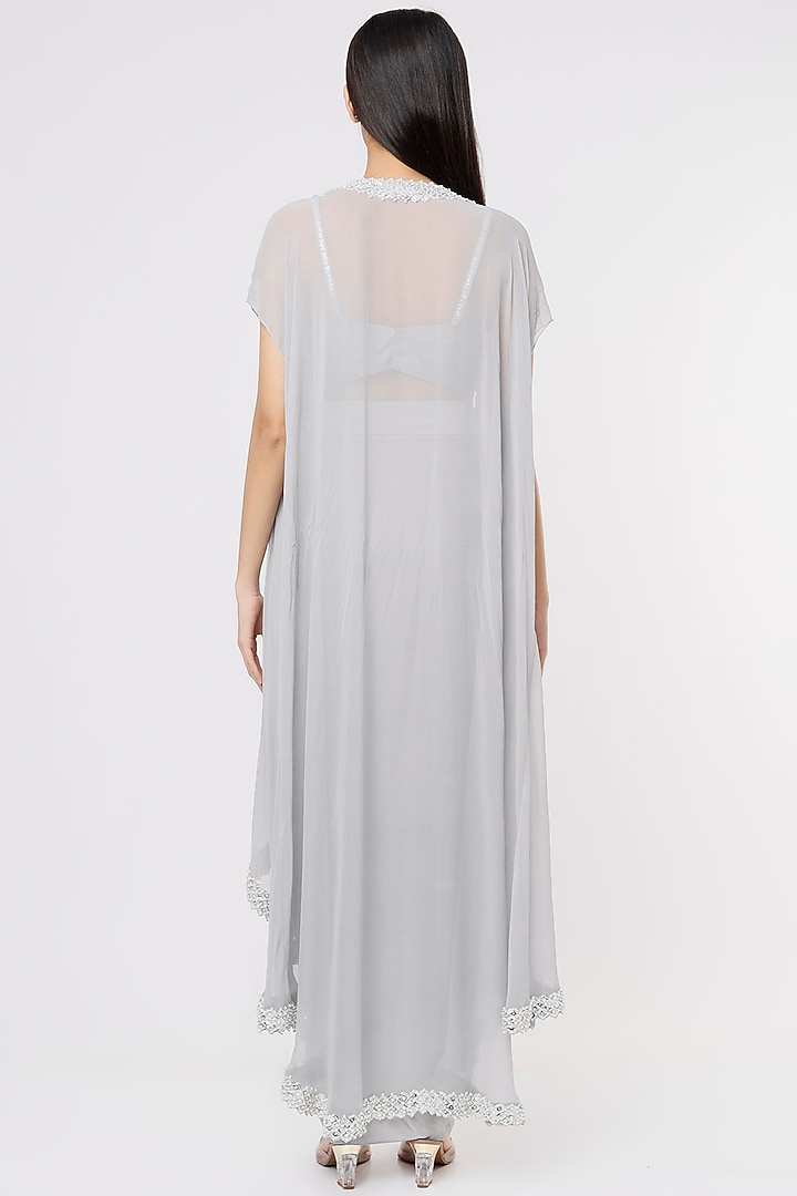Light Grey Silk Cape Set by Kresha Lulla at Pernia's Pop Up Shop