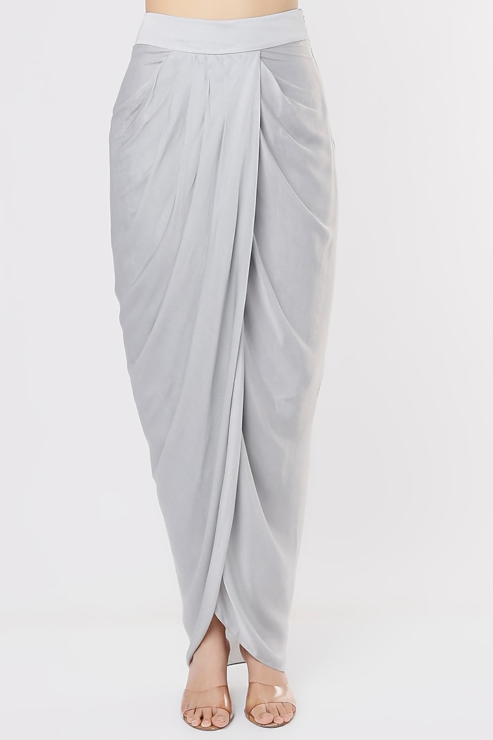Light Grey Silk Cape Set by Kresha Lulla at Pernia's Pop Up Shop