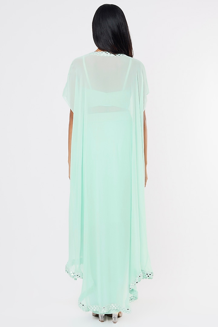 Aqua Embroidered Cape Set by Kresha Lulla at Pernia's Pop Up Shop