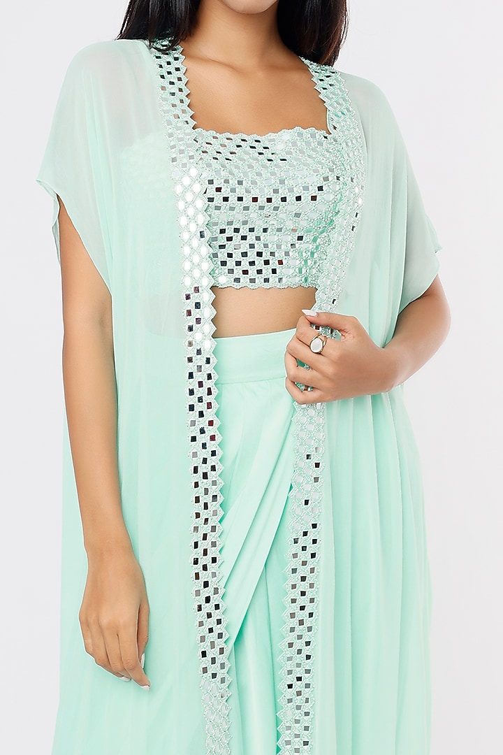 Aqua Embroidered Cape Set by Kresha Lulla at Pernia's Pop Up Shop