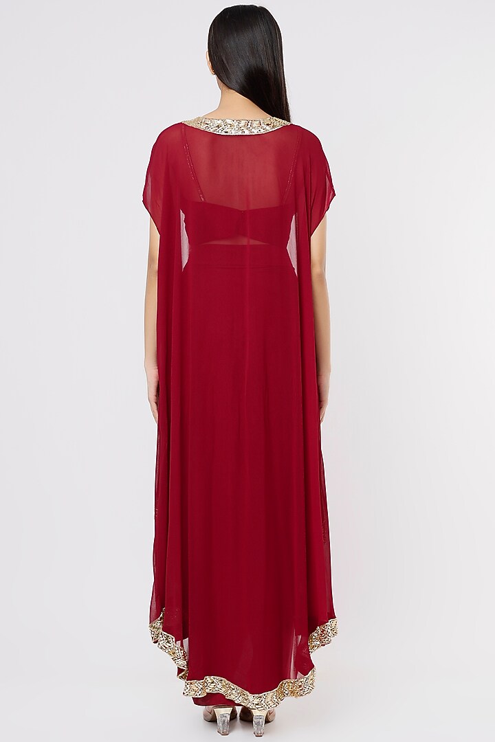 Maroon Georgette Cape Set by Kresha Lulla at Pernia's Pop Up Shop