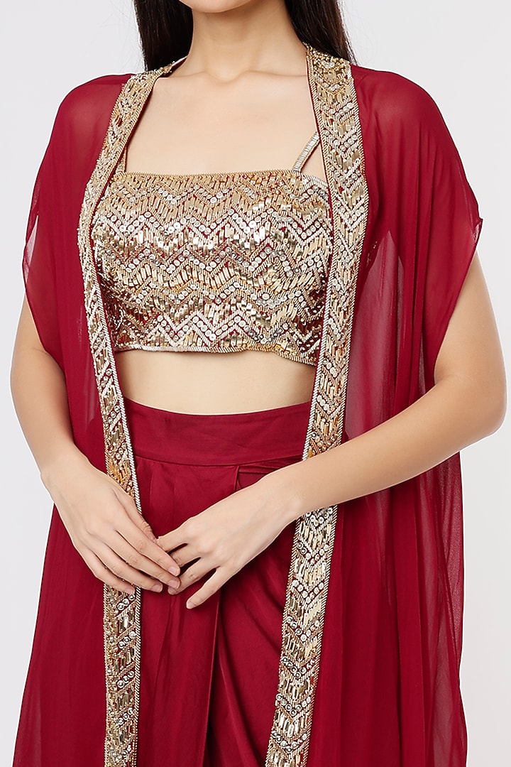 Maroon Georgette Cape Set by Kresha Lulla at Pernia's Pop Up Shop