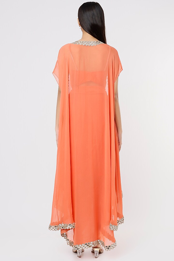 Orange Embroidered Cape Set by Kresha Lulla at Pernia's Pop Up Shop