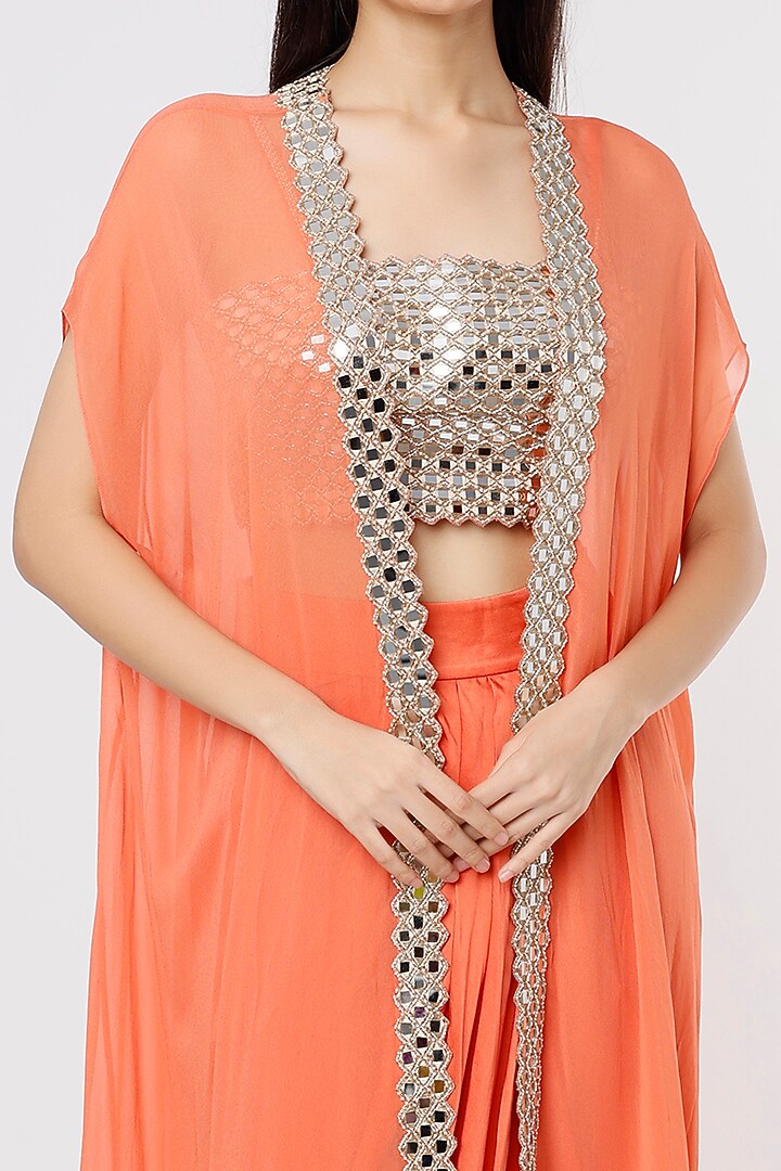 Orange Embroidered Cape Set by Kresha Lulla at Pernia's Pop Up Shop