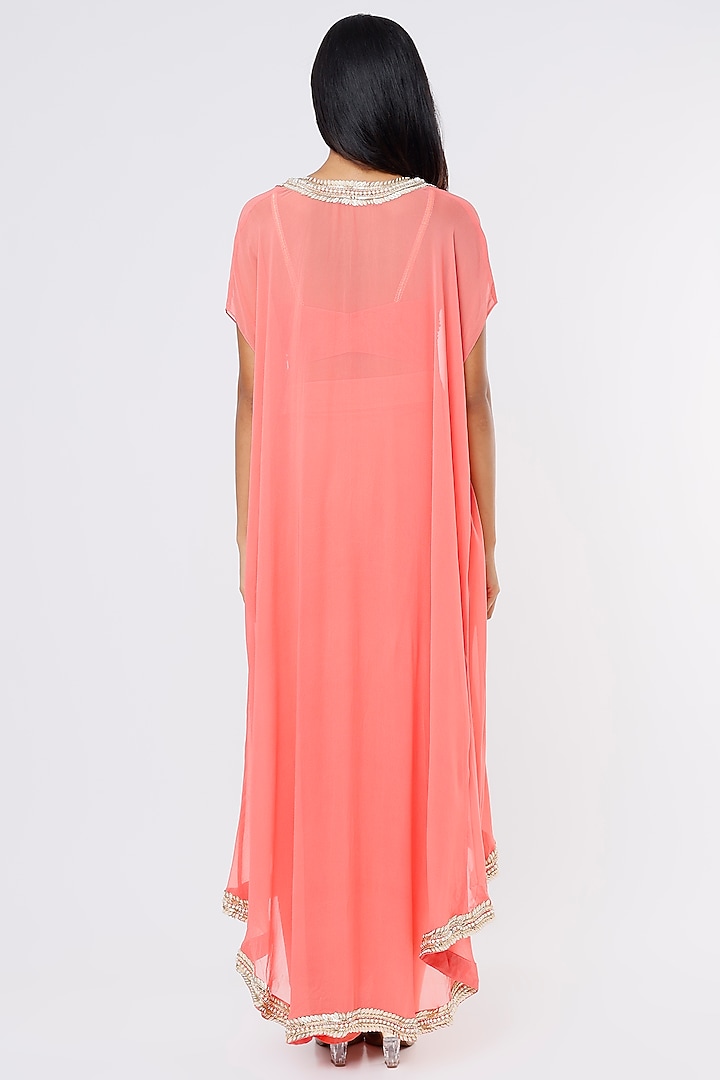 Coral Orange Georgette Cape Set by Kresha Lulla at Pernia's Pop Up Shop