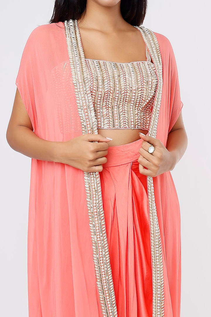 Coral Orange Georgette Cape Set by Kresha Lulla at Pernia's Pop Up Shop