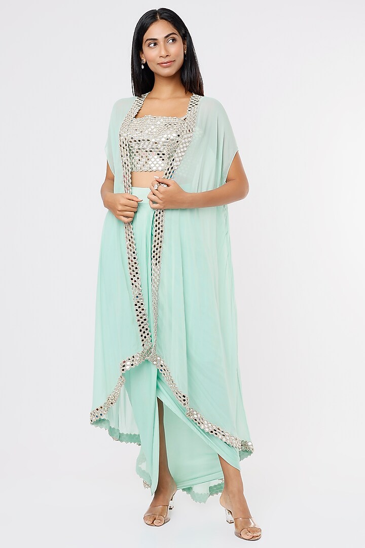 Sky Blue Embroidered Cape Set by Kresha Lulla at Pernia's Pop Up Shop