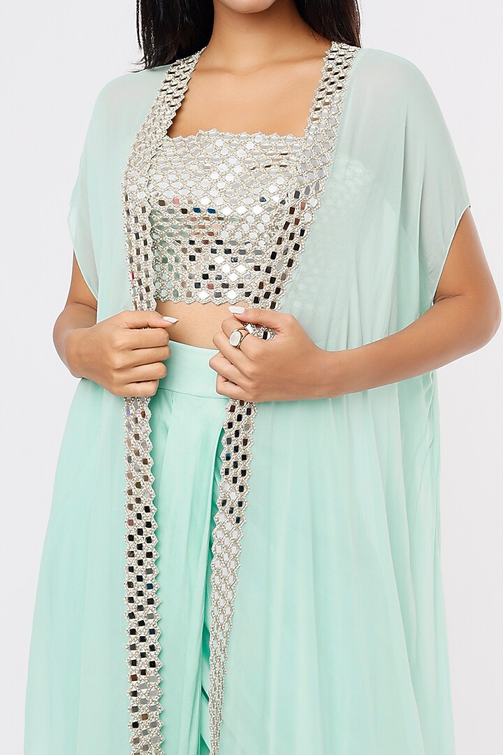 Sky Blue Embroidered Cape Set by Kresha Lulla at Pernia's Pop Up Shop