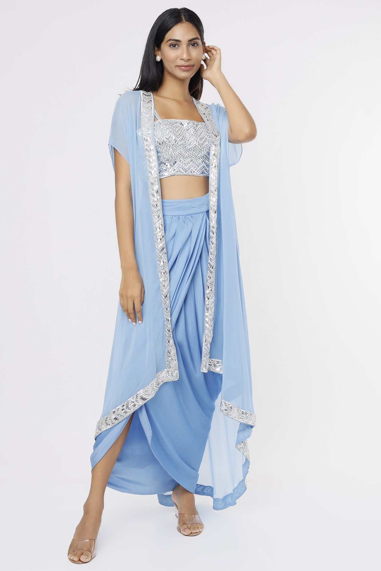 Firozi Georgette Cape Set by Kresha Lulla at Pernia's Pop Up Shop