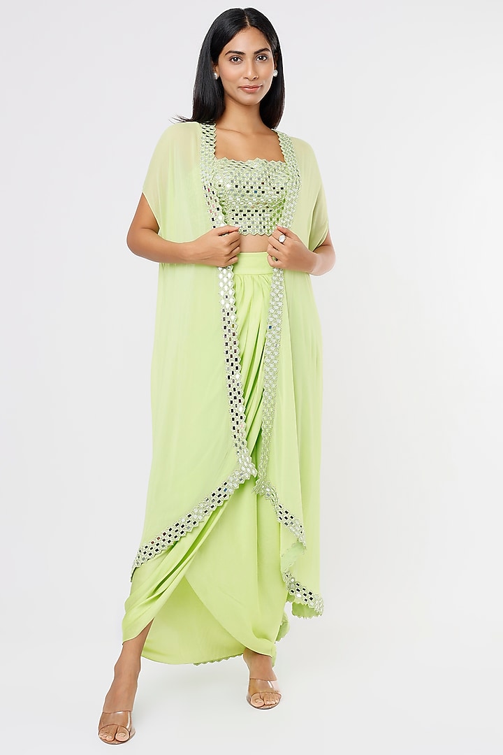 Lime Green Embroidered Cape Set by Kresha Lulla at Pernia's Pop Up Shop