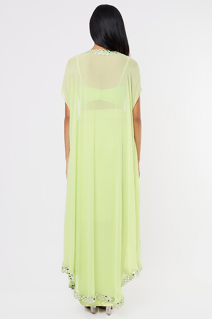 Lime Green Embroidered Cape Set by Kresha Lulla at Pernia's Pop Up Shop