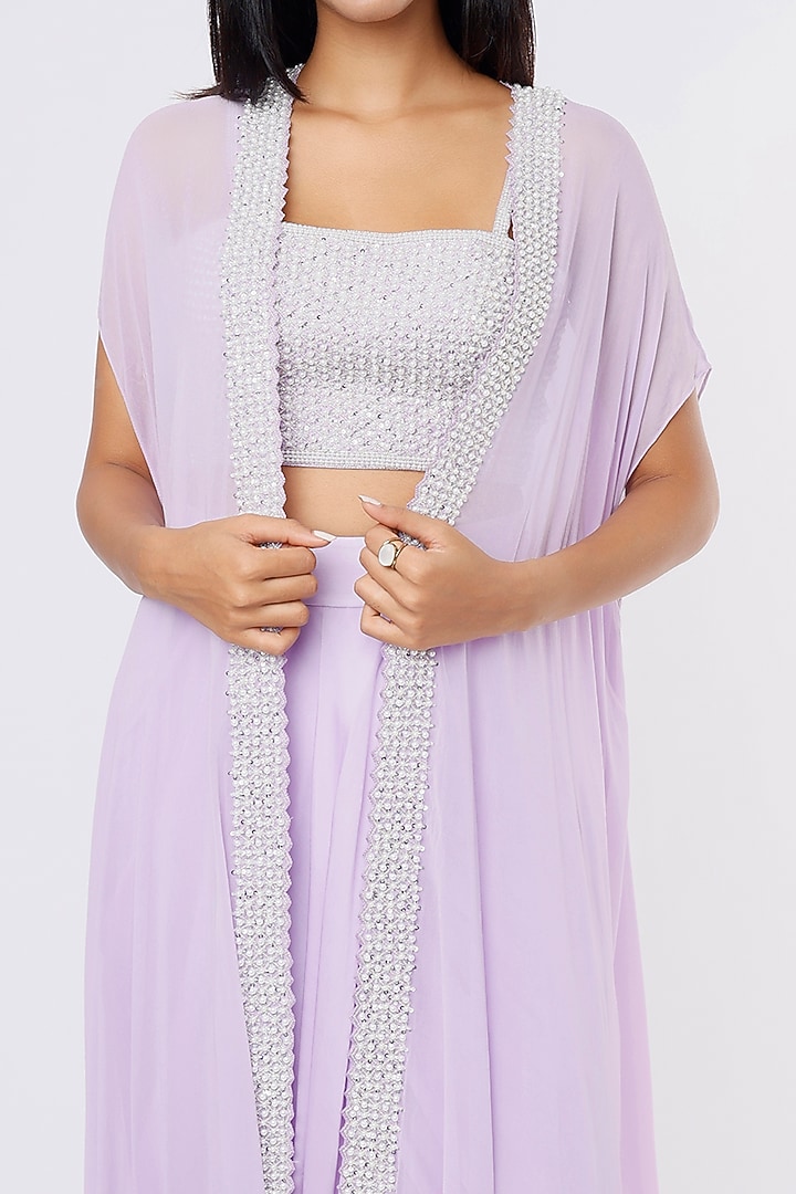 Lavender Embroidered Cape Set by Kresha Lulla at Pernia's Pop Up Shop