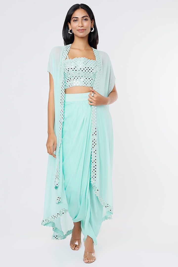 Powder Blue Embroidered Cape Set by Kresha Lulla at Pernia's Pop Up Shop