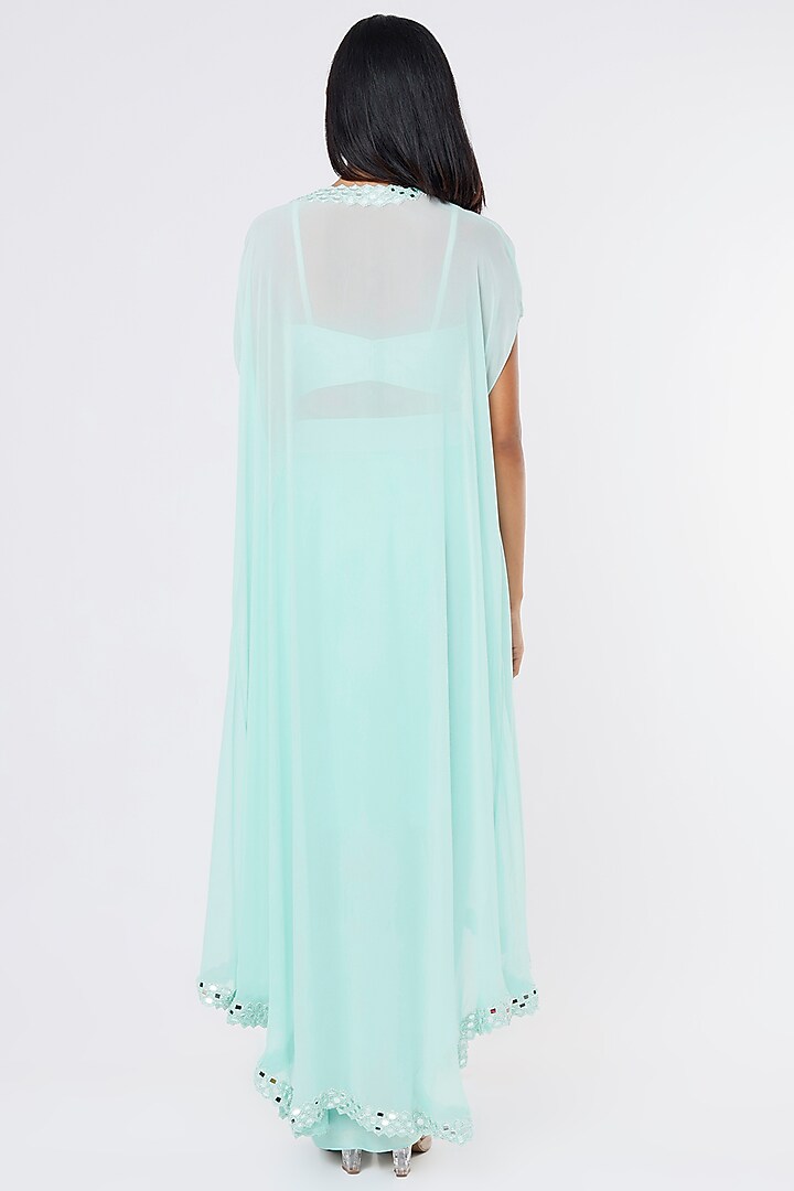 Powder Blue Embroidered Cape Set by Kresha Lulla at Pernia's Pop Up Shop