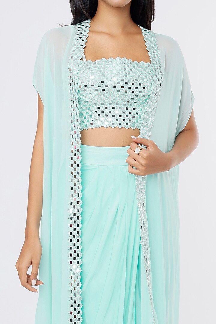 Powder Blue Embroidered Cape Set by Kresha Lulla at Pernia's Pop Up Shop