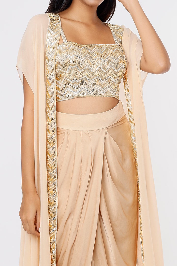 Beige Georgette Cape Set by Kresha Lulla at Pernia's Pop Up Shop