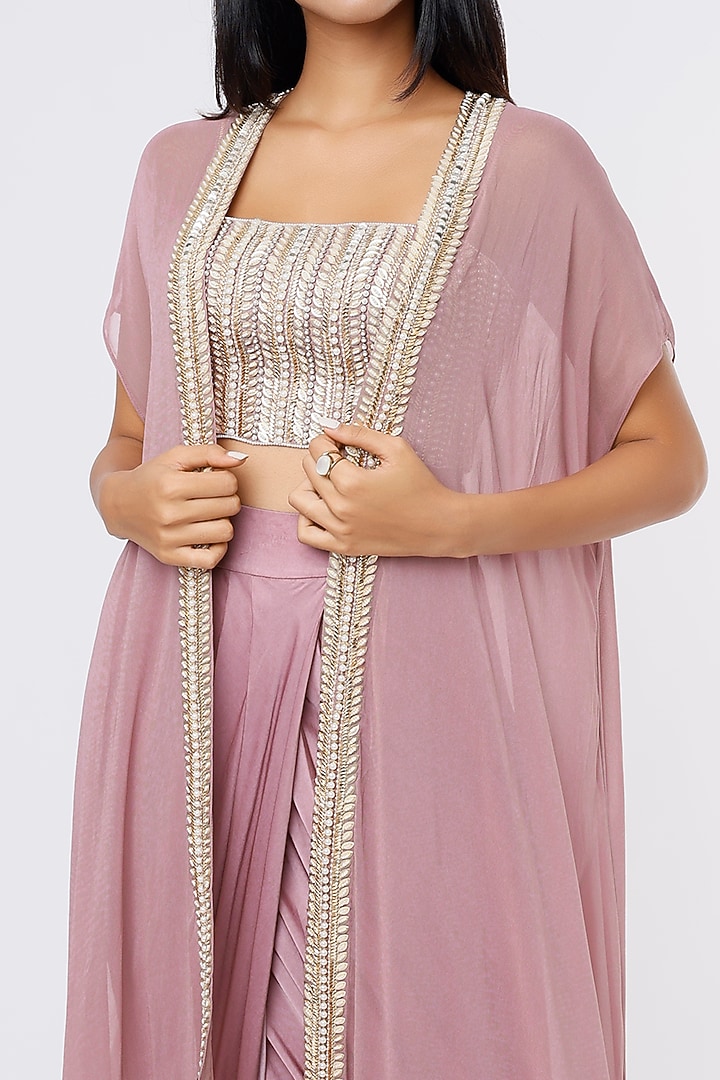 Mauve Georgette Cape Set by Kresha Lulla at Pernia's Pop Up Shop