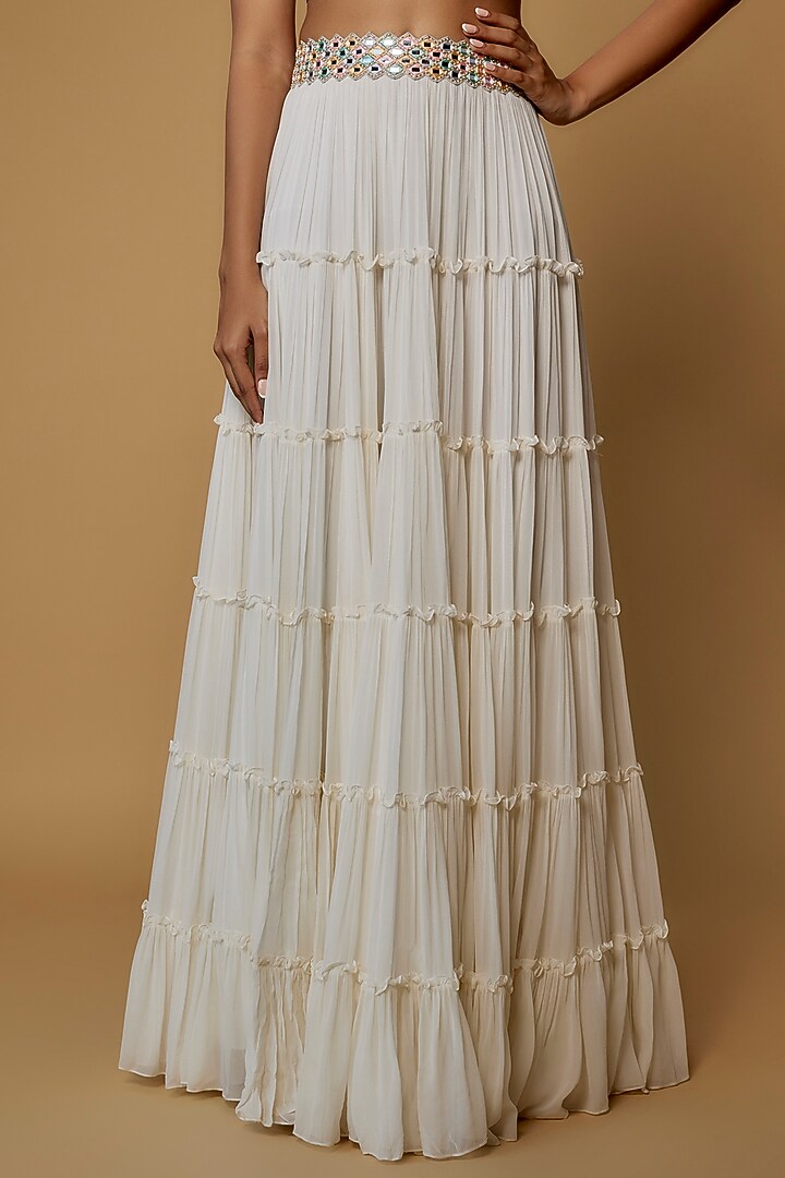 Ivory Raw Silk & Georgette Embroidered Cape Set by Kresha Lulla at Pernia's Pop Up Shop