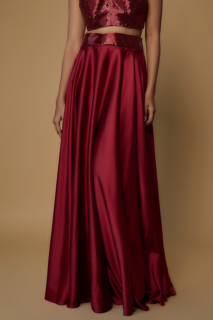 Maroon Raw Silk & Satin Embroidered Cape Set by Kresha Lulla at Pernia's Pop Up Shop