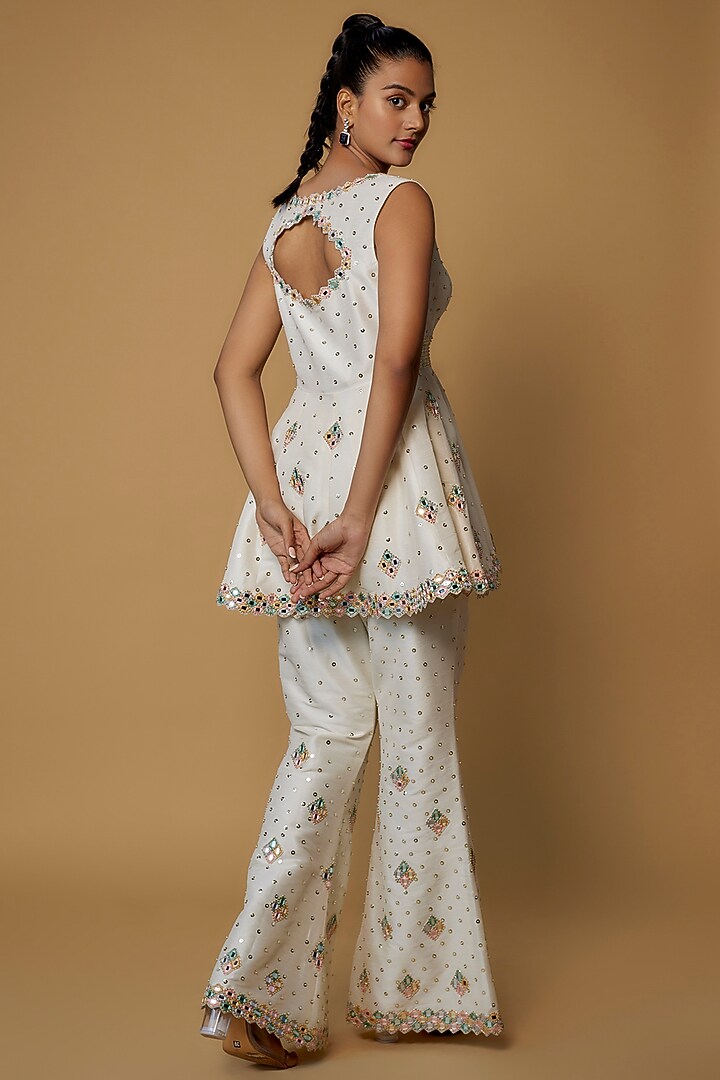 Ivory Raw Silk & Net Embroidered Wedding Sharara Set by Kresha Lulla at Pernia's Pop Up Shop