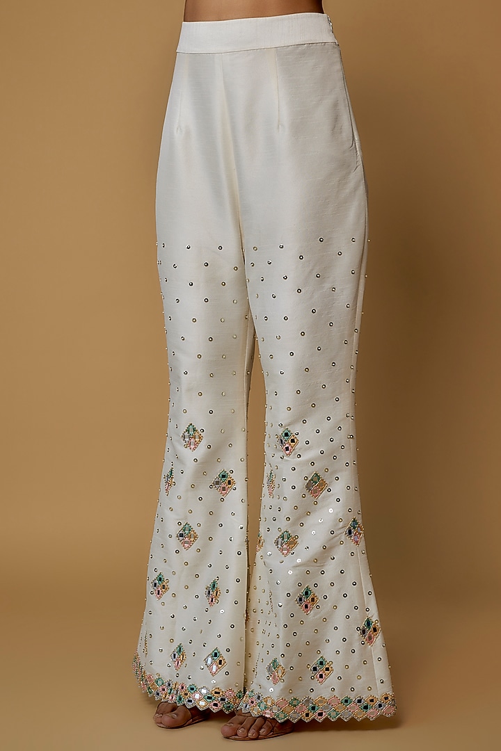 Ivory Raw Silk & Net Embroidered Wedding Sharara Set by Kresha Lulla at Pernia's Pop Up Shop
