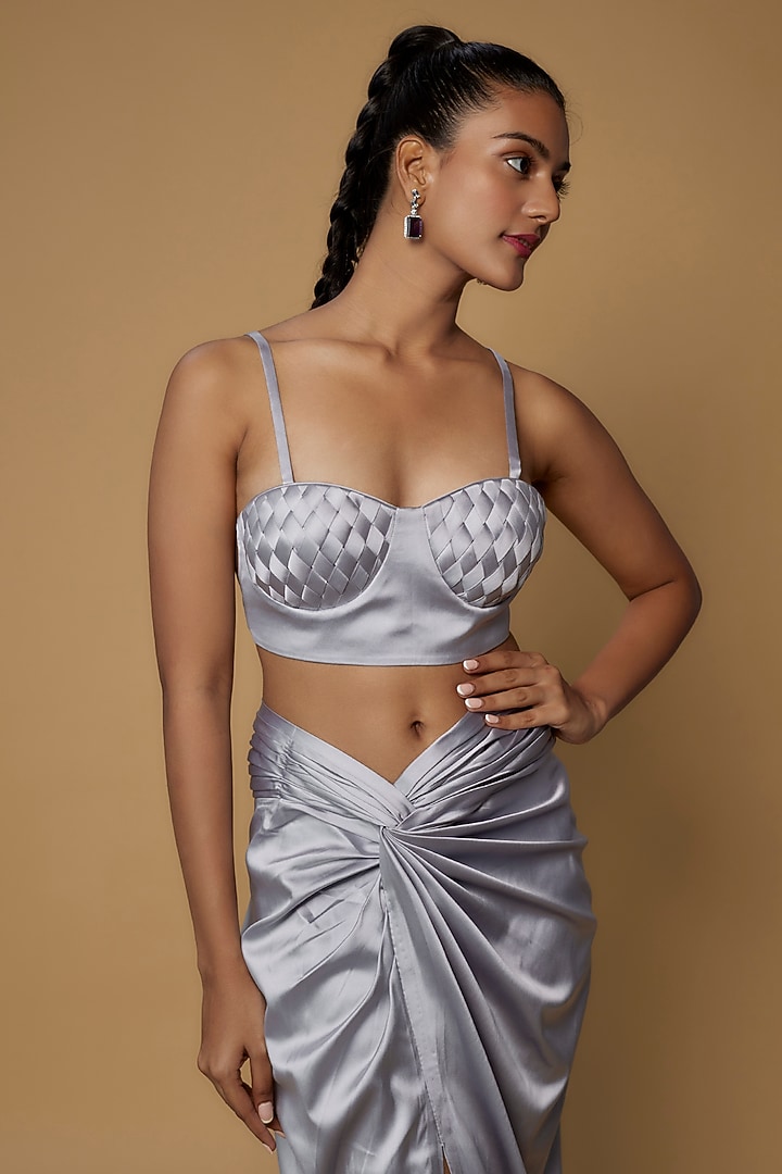 Silver Net & Satin Embroidered Cape Set by Kresha Lulla at Pernia's Pop Up Shop