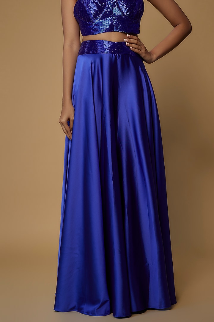 Royal Blue Satin & Organza Cape Set by Kresha Lulla at Pernia's Pop Up Shop