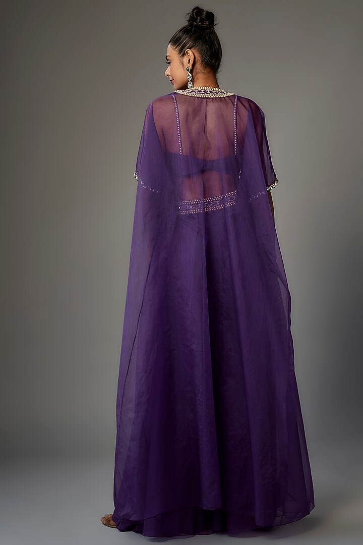 Purple Organza Embroidered Cape Set by Kresha Lulla at Pernia's Pop Up Shop