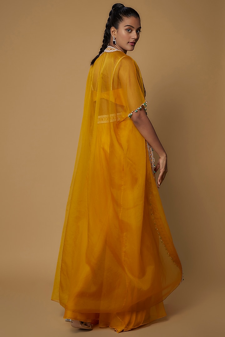 Mustard Organza & Raw Silk Wedding Sharara Set by Kresha Lulla at Pernia's Pop Up Shop