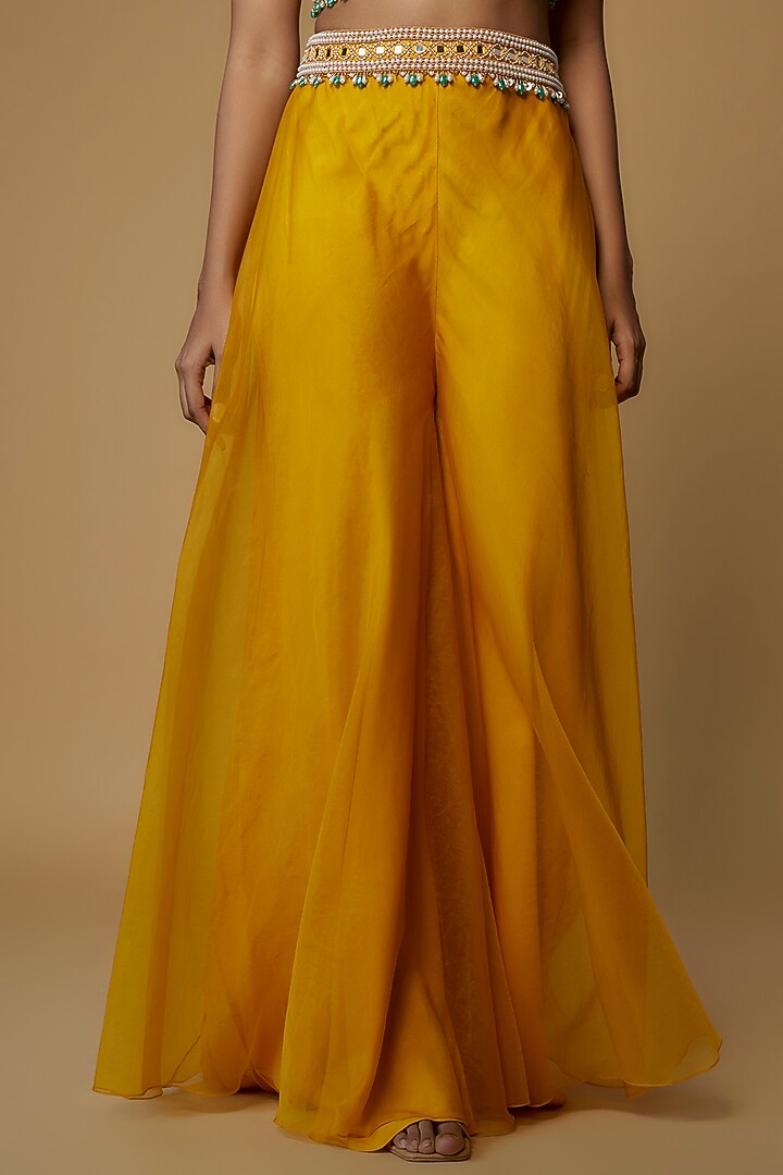 Mustard Organza & Raw Silk Wedding Sharara Set by Kresha Lulla at Pernia's Pop Up Shop