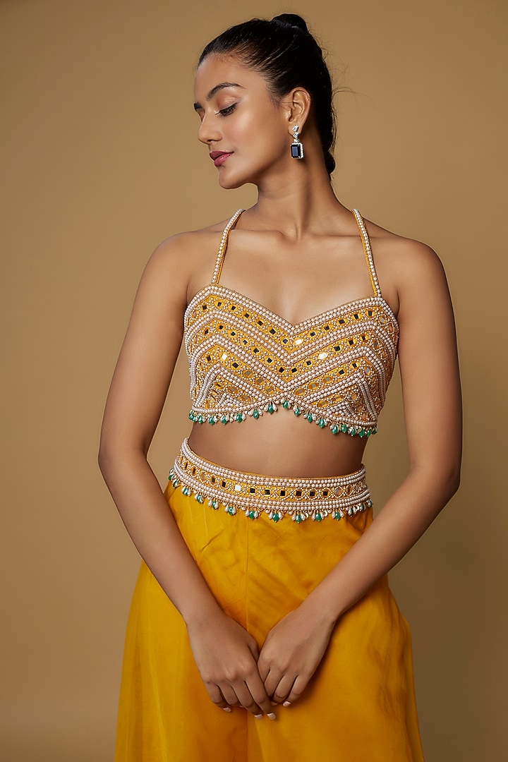 Mustard Organza & Raw Silk Wedding Sharara Set by Kresha Lulla at Pernia's Pop Up Shop
