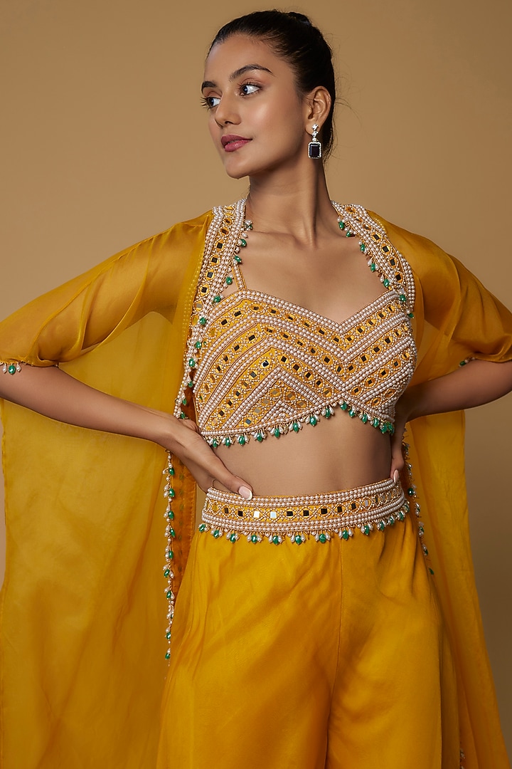 Mustard Organza & Raw Silk Wedding Sharara Set by Kresha Lulla at Pernia's Pop Up Shop
