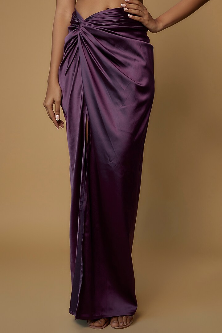 Aubergine Raw Silk & Satin Embroidered Cape Set by Kresha Lulla at Pernia's Pop Up Shop
