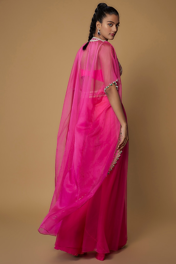 Fuchsia Raw Silk & Organza Embroidered Wedding Sharara Set by Kresha Lulla at Pernia's Pop Up Shop
