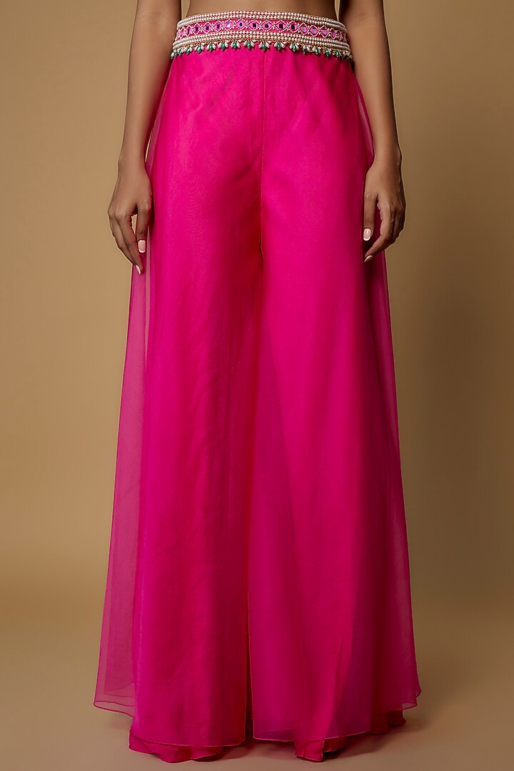 Fuchsia Raw Silk & Organza Embroidered Wedding Sharara Set by Kresha Lulla at Pernia's Pop Up Shop