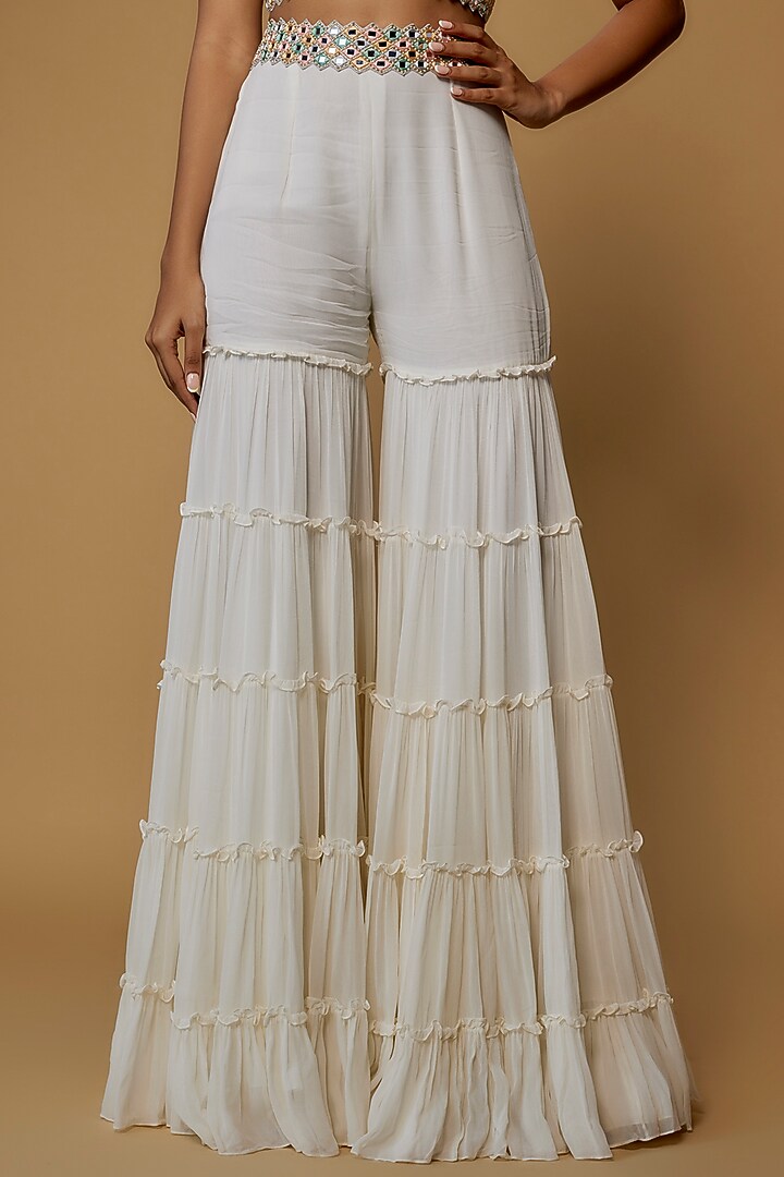 Ivory Raw Silk & Georgette Embroidered Cape Set by Kresha Lulla at Pernia's Pop Up Shop