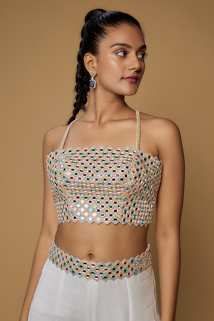 Ivory Raw Silk & Georgette Embroidered Cape Set by Kresha Lulla at Pernia's Pop Up Shop