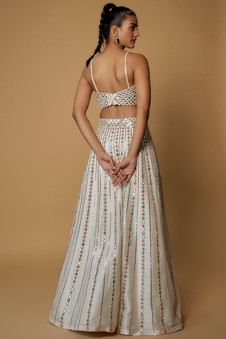 Ivory Raw Silk & Net Embroidered Wedding Lehenga Set by Kresha Lulla at Pernia's Pop Up Shop