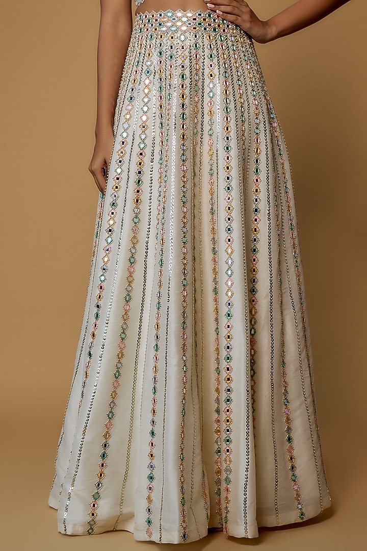 Ivory Raw Silk & Net Embroidered Wedding Lehenga Set by Kresha Lulla at Pernia's Pop Up Shop