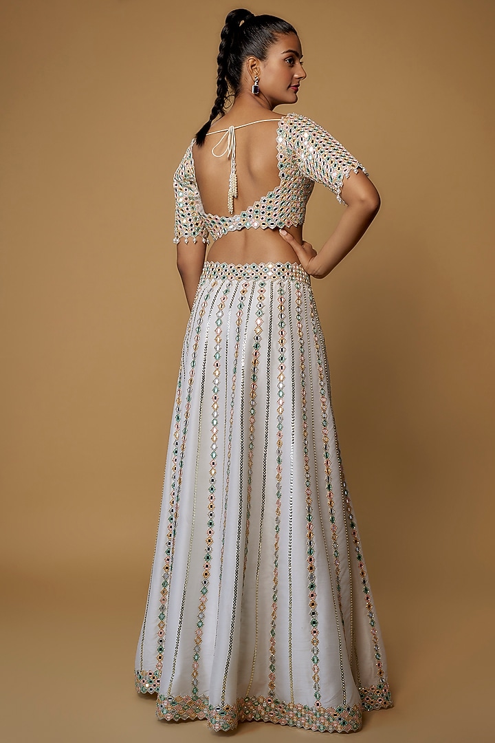 Ivory Raw Silk & Net Embroidered Wedding Lehenga Set by Kresha Lulla at Pernia's Pop Up Shop