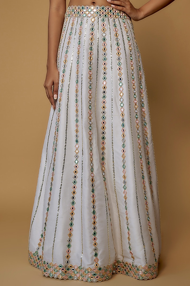Ivory Raw Silk & Net Embroidered Wedding Lehenga Set by Kresha Lulla at Pernia's Pop Up Shop