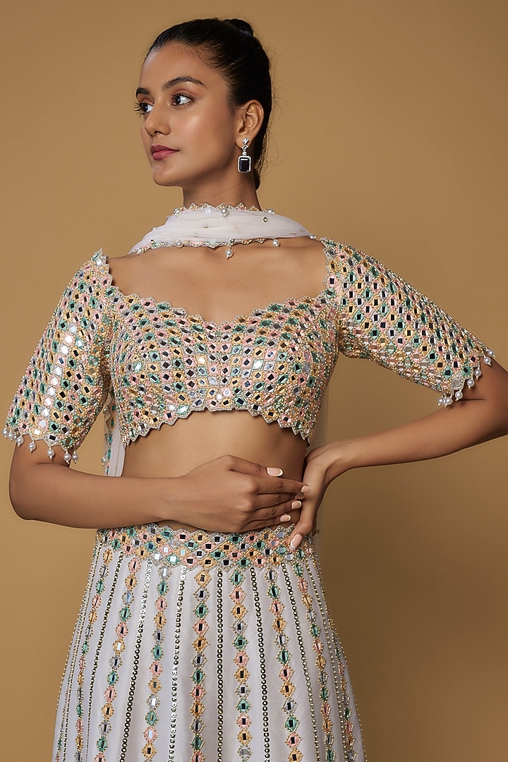 Ivory Raw Silk & Net Embroidered Wedding Lehenga Set by Kresha Lulla at Pernia's Pop Up Shop