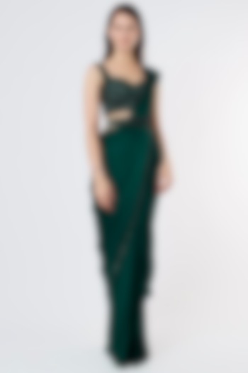 Dark Green Embroidered Wedding Saree Set by Kresha Lulla at Pernia's Pop Up Shop