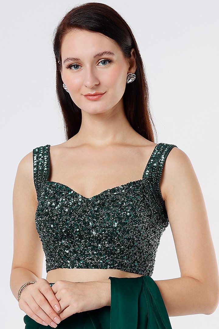 Dark Green Embroidered Wedding Saree Set by Kresha Lulla at Pernia's Pop Up Shop