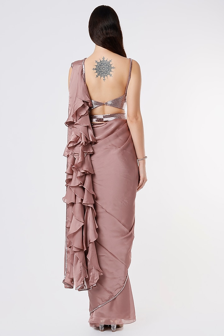 Dusty Rose Pink Satin Wedding Saree Set by Kresha Lulla at Pernia's Pop Up Shop
