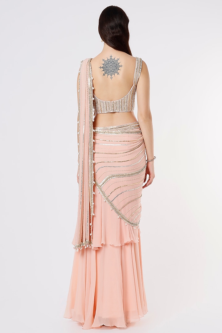Peach Embroidered Wedding Saree Set by Kresha Lulla at Pernia's Pop Up Shop