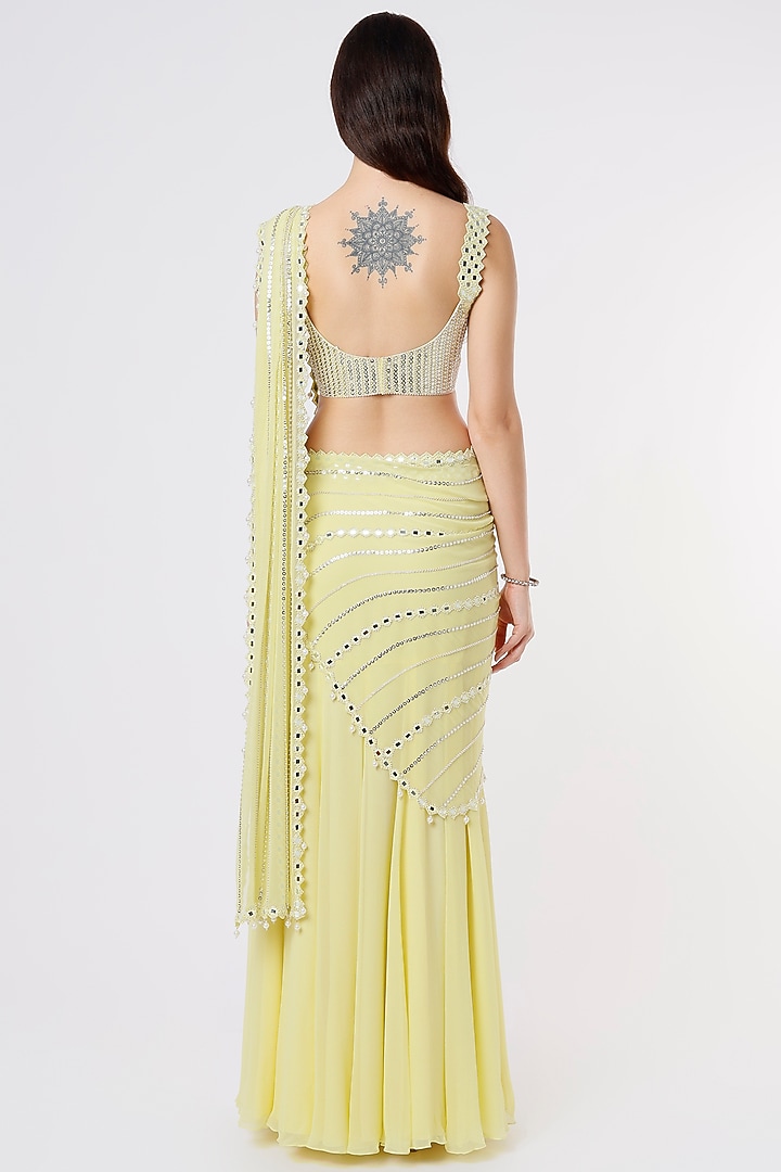 Lemon Yellow Embroidered Wedding Saree Set by Kresha Lulla at Pernia's Pop Up Shop