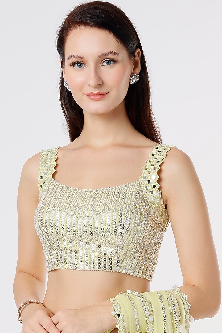 Lemon Yellow Embroidered Wedding Saree Set by Kresha Lulla at Pernia's Pop Up Shop