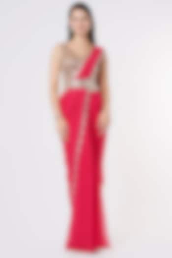 Rani Pink Pre-Stitched Wedding Saree Set by Kresha Lulla at Pernia's Pop Up Shop