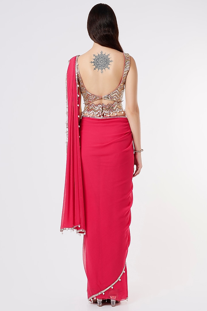 Rani Pink Pre-Stitched Wedding Saree Set by Kresha Lulla at Pernia's Pop Up Shop